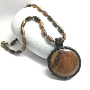 Tiger's Eye necklace with stitched focal pendant